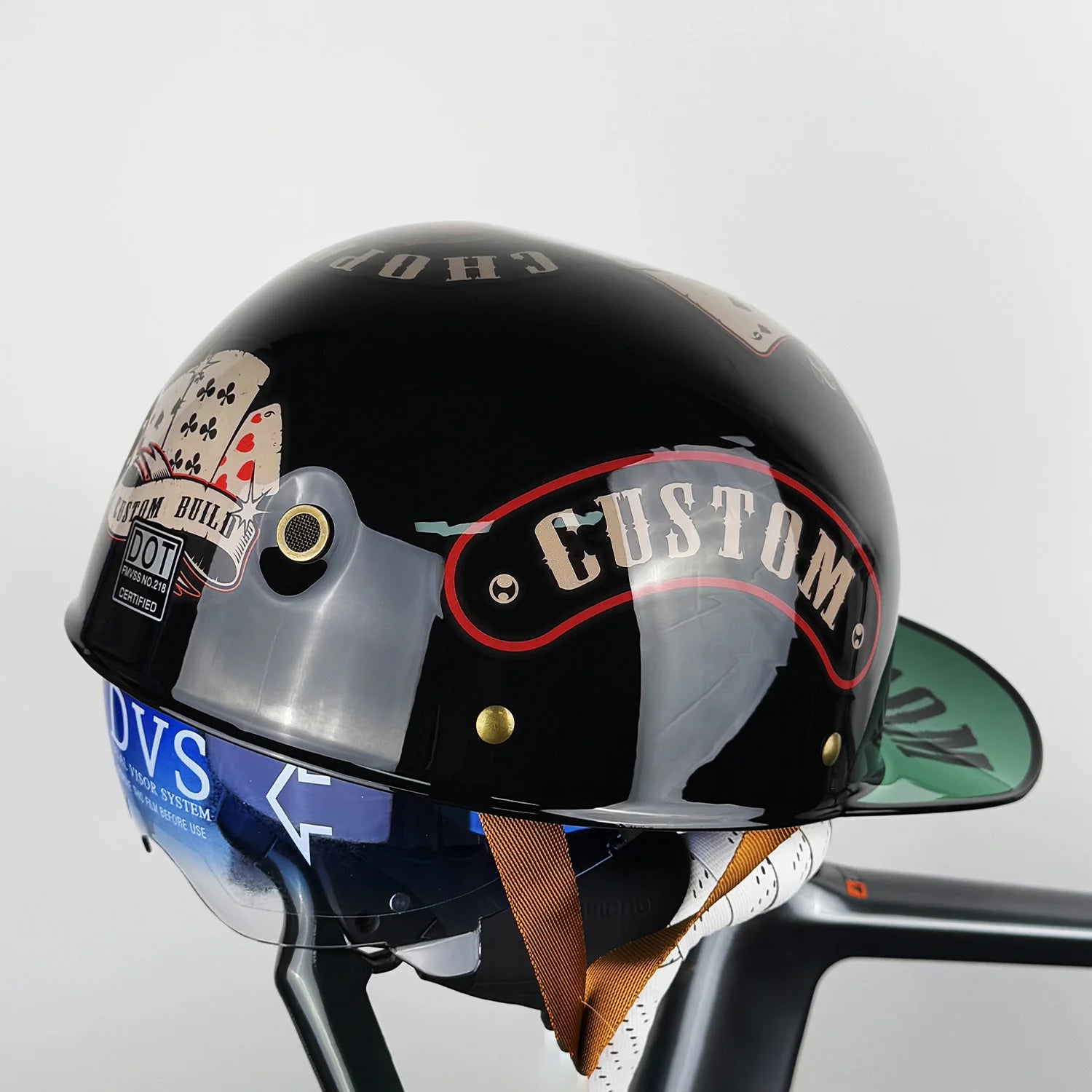 Motorcycle Retro Half Helmet with Blue built-in lenses Baseball Helmet For Harley Motorcycle Electric Scooter