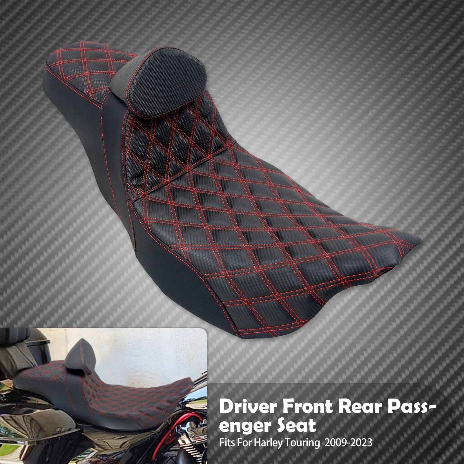 Motorcycle 2-Up Seat With Driver Backrest Cushions Lattice Stitch Front Rear Seat For Harley Touring Electra Glide FLHR 2009-23