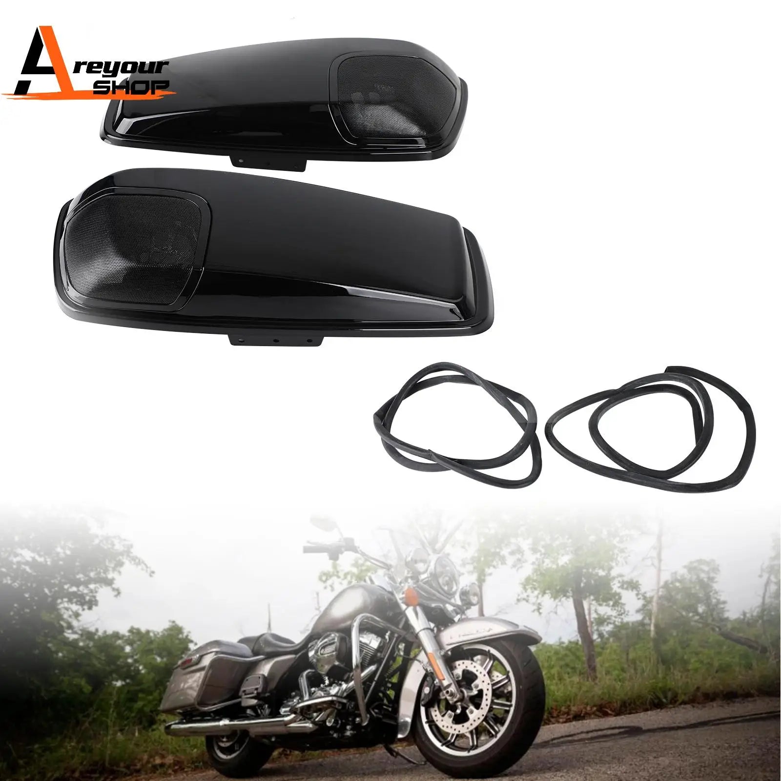 5 x 7 Speaker Lids Vivid Black Saddlebag for Harley Touring 2014-2020