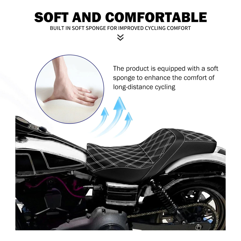 Two-Up Motorcycle Driver Passenger Seat Front Rear Cushions Leather Rider Seat For Harley Dyna 2006-2017 Street Bob Fat Bob FXDL