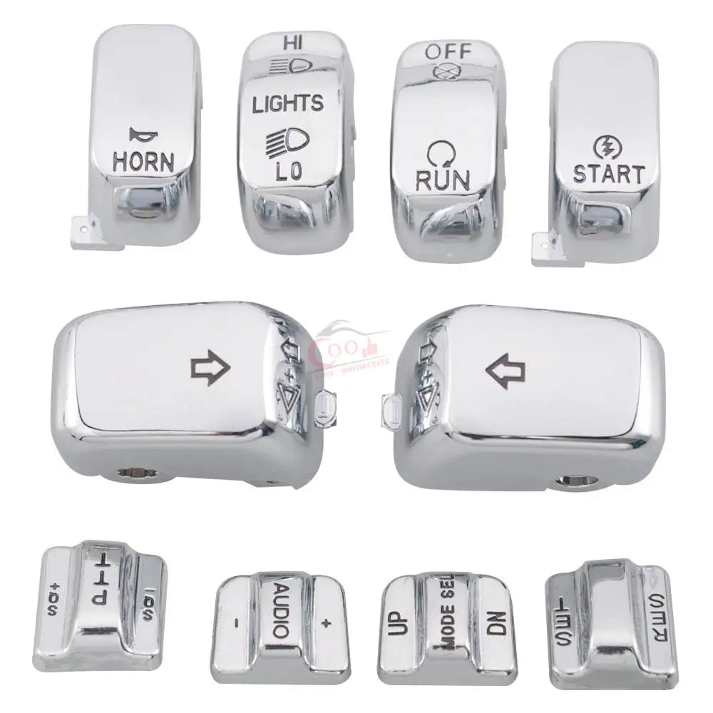 10 pcs Motorcycle Chrome Hand Control Switch Housing Buttons Caps For Harley Touring Road King Electra Road Glide FLHTCU FLTR