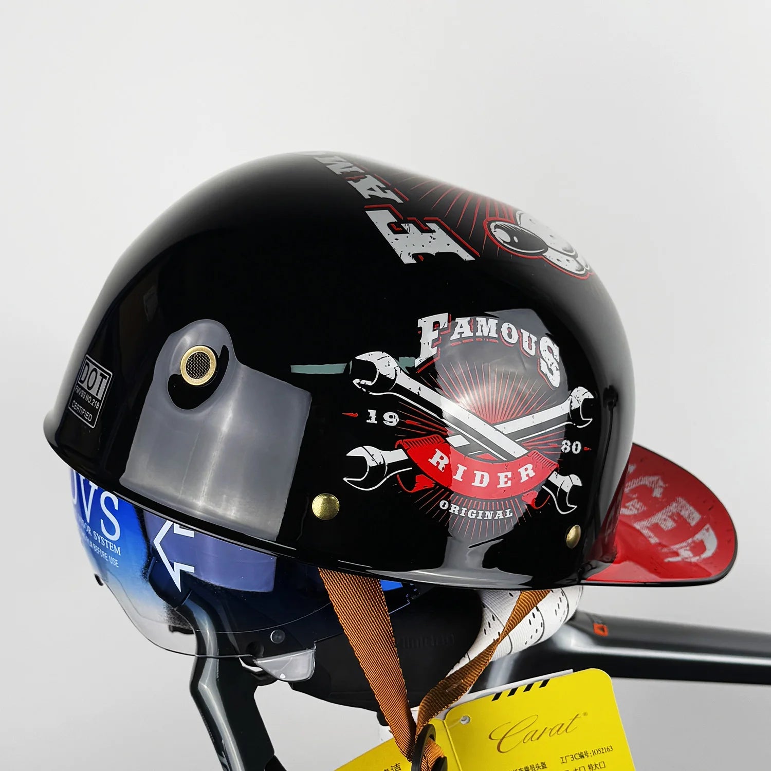 Motorcycle Retro Half Helmet with Blue built-in lenses Baseball Helmet For Harley Motorcycle Electric Scooter