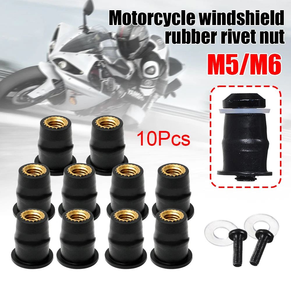 10/30PCS M5 M6 Motorcycle Windscreen Windshield Bolts Screws Metric Rubber Well Nut Fastener For Honda Suzuki Yamaha Kawasaki