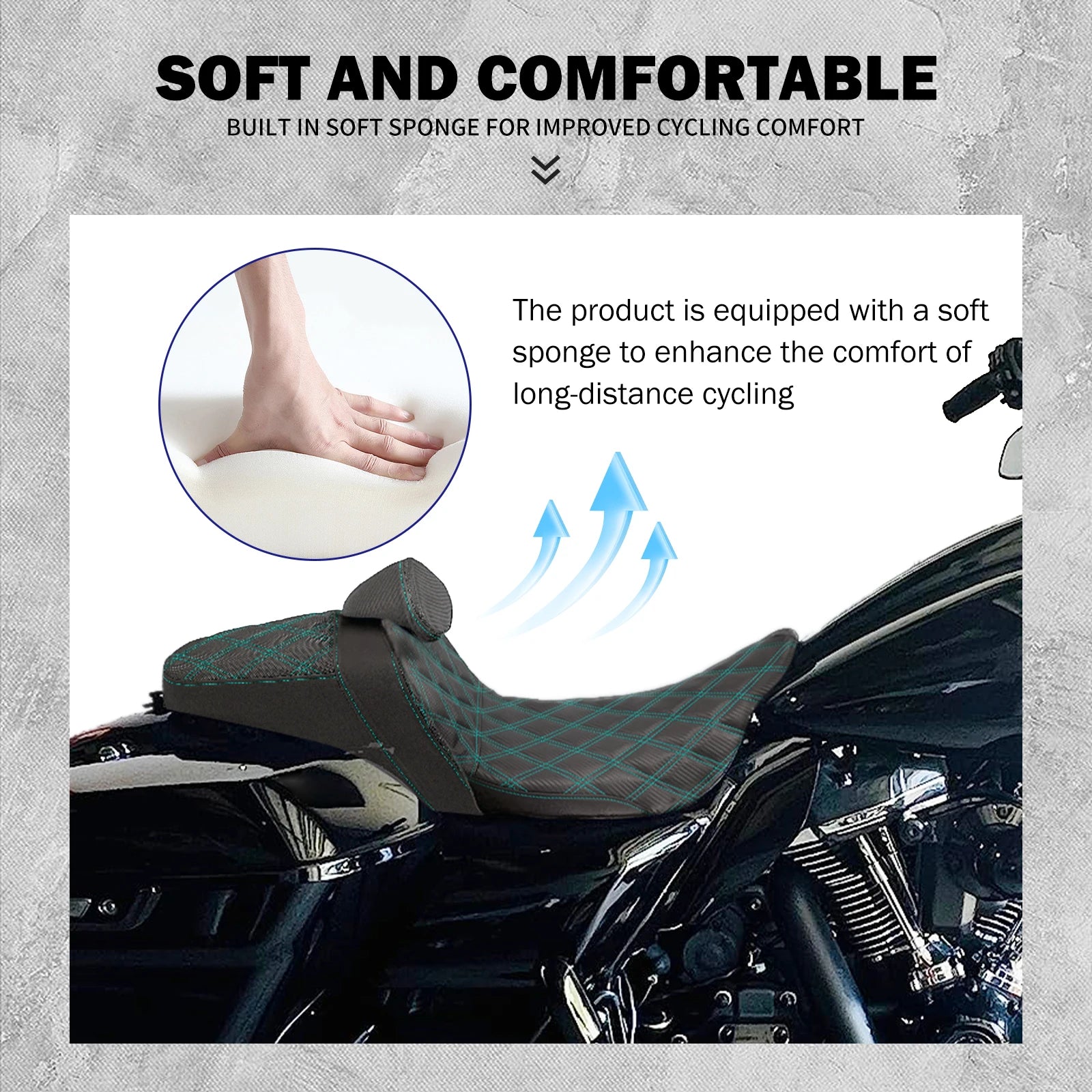Motorcycle 2-Up Seat With Driver Backrest Cushions Lattice Stitch Front Rear Seat For Harley Touring Electra Glide FLHR 2009-23
