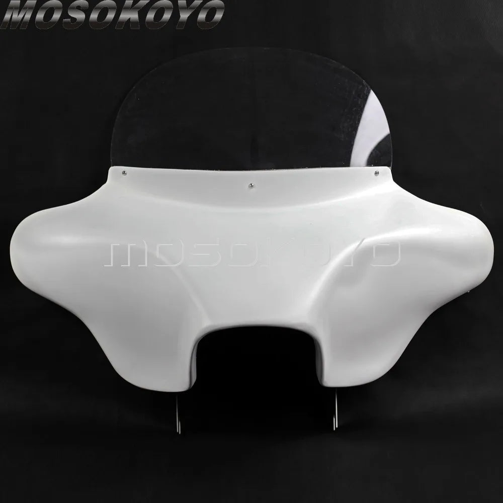 Fiberglass White Detachable Batwing Fairing Front Headlight Fairing w/ Windshield Bracket for Harley Touring Road King 1994-2013