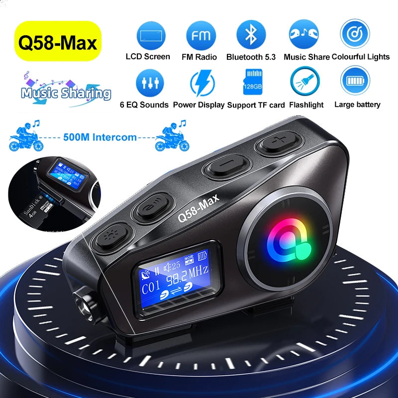 Motorcycle Helmet Wireless Bluetooth Headset Intercomunicador Moto LCD Display FM Radio Music Share For 2 Rider 500m intercom