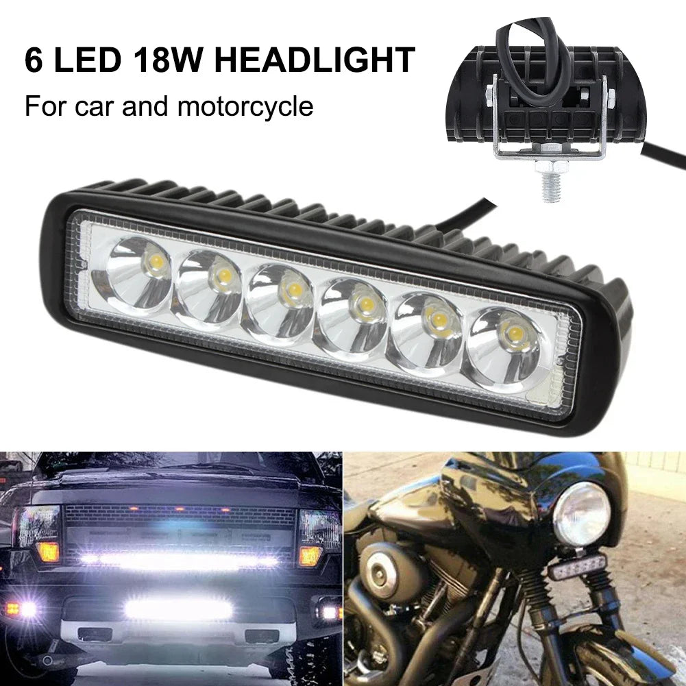 18w 6 LED Motocycle Work Light High Bright Spotlight Offroad Automobile Truck Driving Fog Headlights DRL Driving Lamp 12V