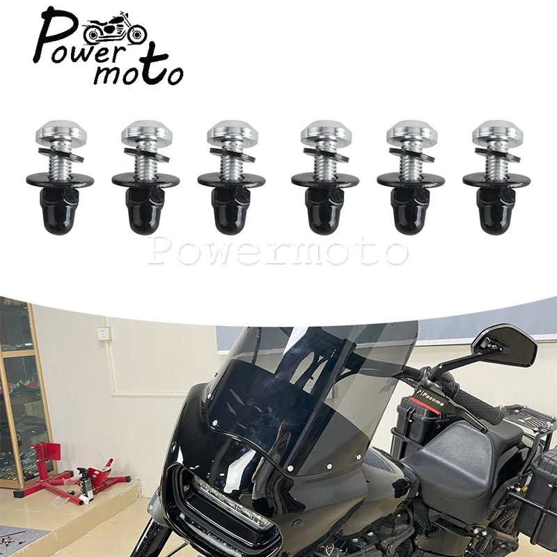 Memphis Shades Road Warrior Fairing Windscreen T25 Windshield Bolt Screw 6pcs For Harley Softail Low Rider S Dyna Fat Street Bob