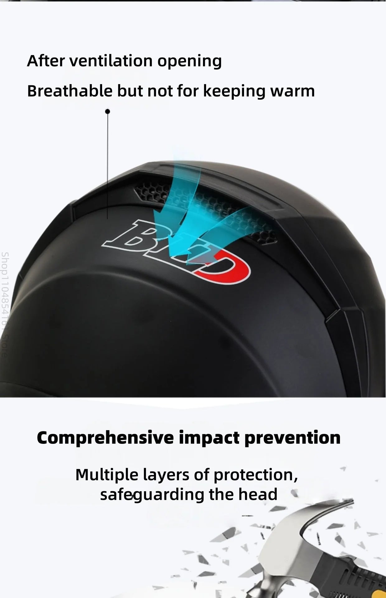 Motorcycle helmet with double lenses, open-faced design. Suitable for all seasons. Comfortable and breathable. Open design.