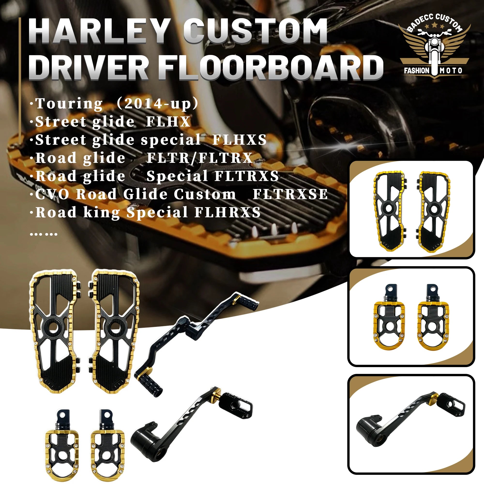Motorcycle Driver Passenger Floorboards for Harley Road glide Fltr Special FLHRXS Shift+Brake levers touring 2014-up PB styled