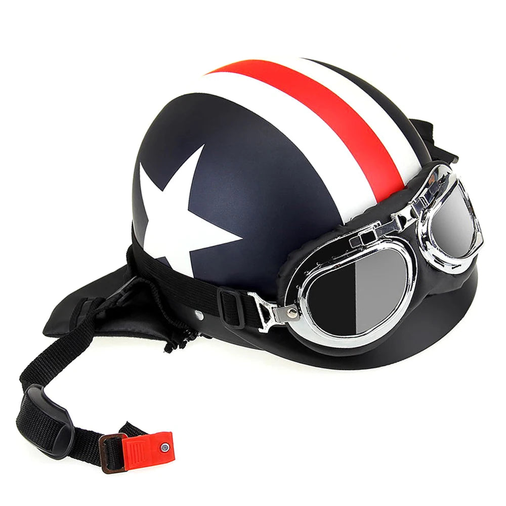 Motorcycle Helmet Half Open Face Retro Vintage Style Moto Casco Capacete Moto Helmet with Visor UV Goggles Motocross Motorbike