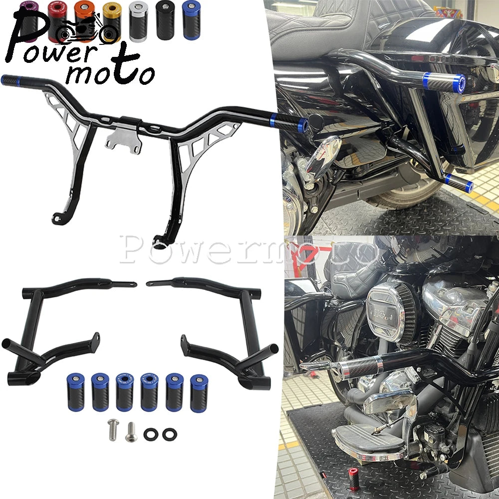 Highway Engine Guard Crash Bar Frame Slider Saddlebag Tip-Over Bar Set For Harley Touring Electra Road Street Glide Road King