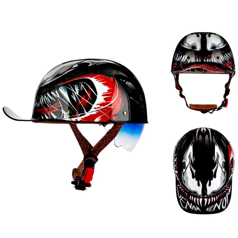 Motorcycle Helmet Street Retro Baseball Cap Moto Helmet with Blue Lenses Half Helmet Men Women Capacete De Moto ECE DOT Approved