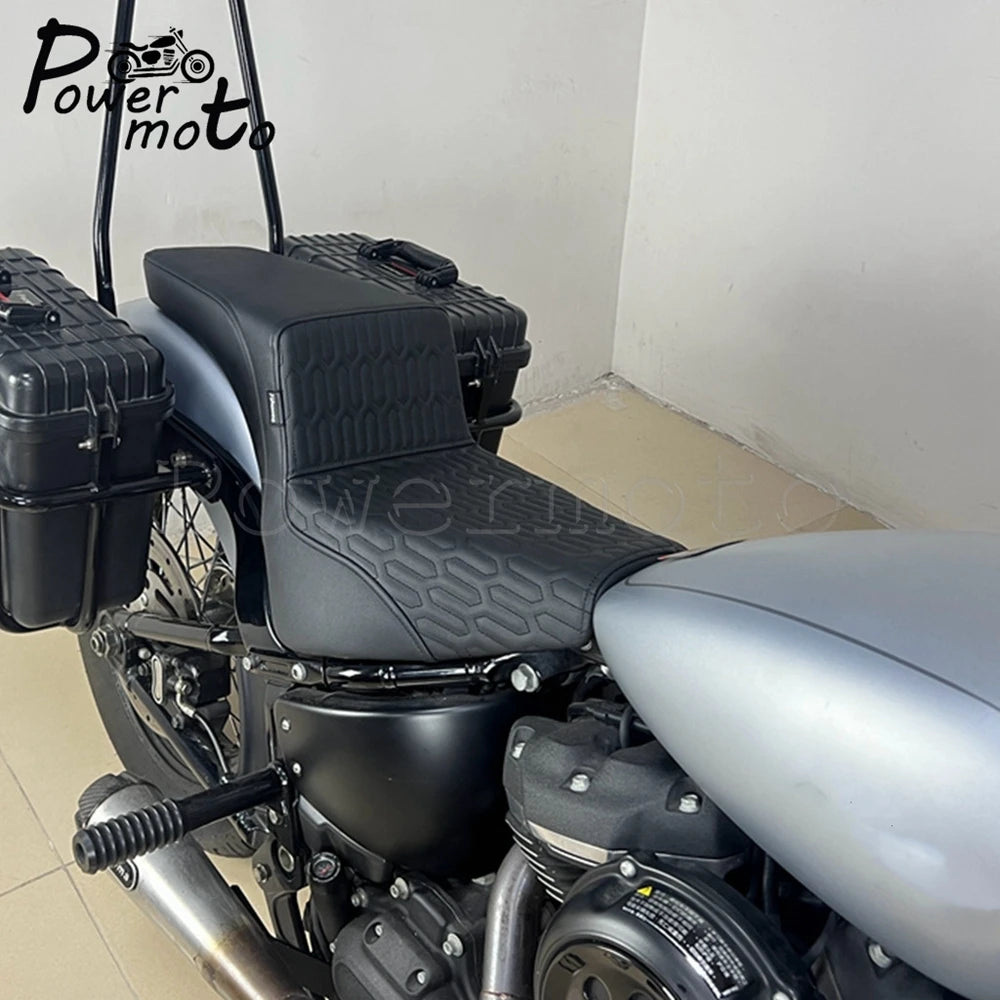 Leather Driver Passenger Seat Two up Seat Cushion Cover For Harley Softail Slim Street Bob Heritage Classic Deluxe 2018-2024