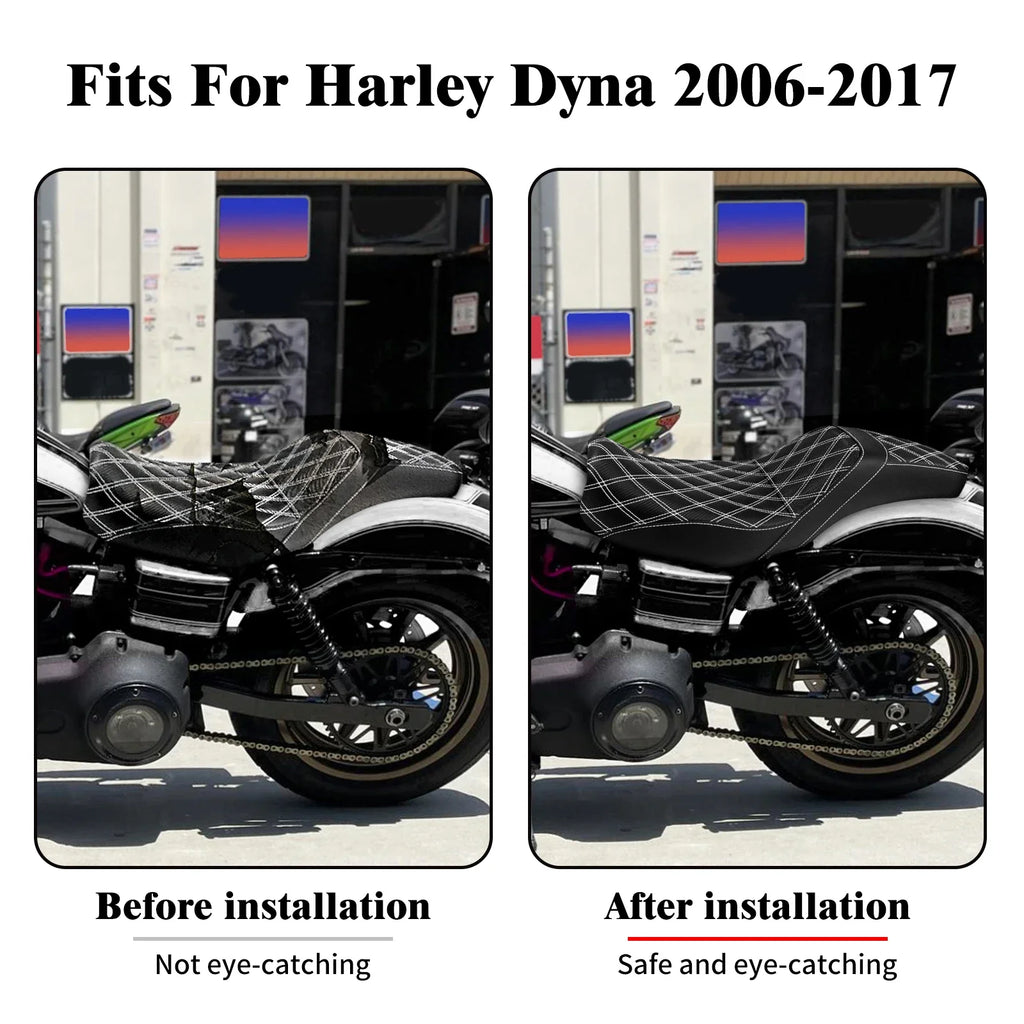 Two-Up Motorcycle Driver Passenger Seat Front Rear Cushions Leather Rider Seat For Harley Dyna 2006-2017 Street Bob Fat Bob FXDL