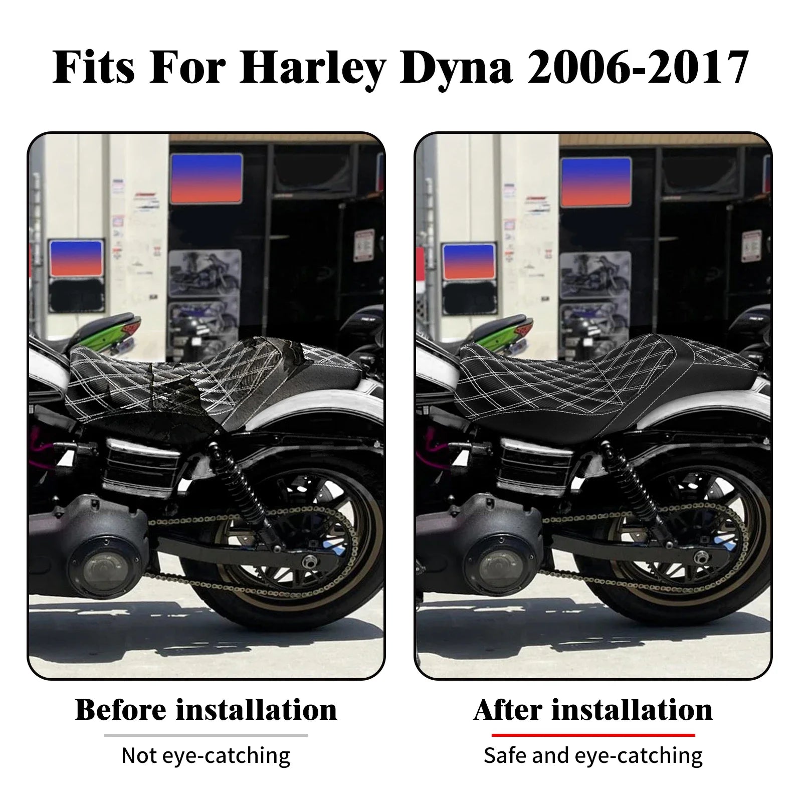 Two-Up Motorcycle Driver Passenger Seat Front Rear Cushions Leather Rider Seat For Harley Dyna 2006-2017 Street Bob Fat Bob FXDL