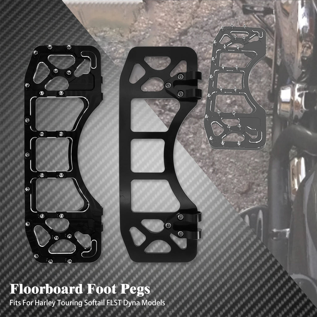 Motorcycle Stretched Floorboards Front Wide Footpegs Footrest Pedals Driver For Harley Touring Softail Dyna Road Glide FLST
