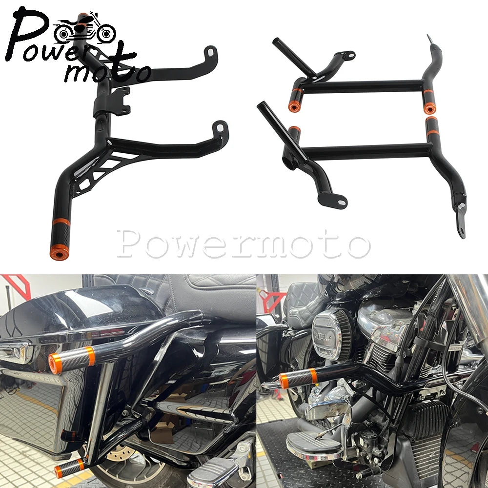 Highway Engine Guard Crash Bar Frame Slider Saddlebag Tip-Over Bar Set For Harley Touring Electra Road Street Glide Road King