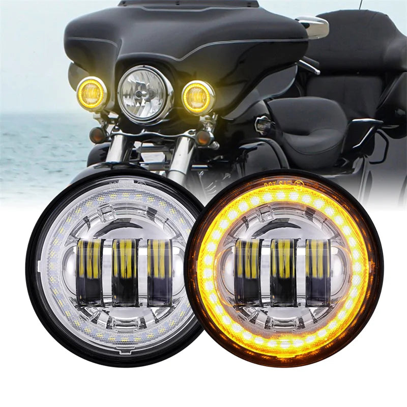 4.5" 4 1/2 Inch Motorcycle LED Fog Passing Auxiliary Light DRL Amber Turn Signal Light for Harley Touring Electra Glide Dyna
