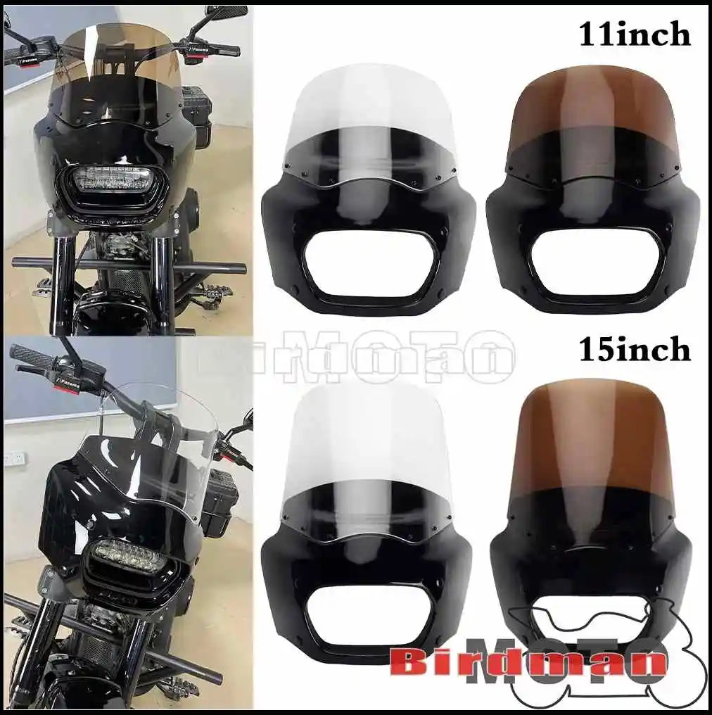11" /15" Motorcycle Front Headlight Fairing Windshield For Harley Dyna Low Rider Street Bob Super Glide Softail Low Rider S