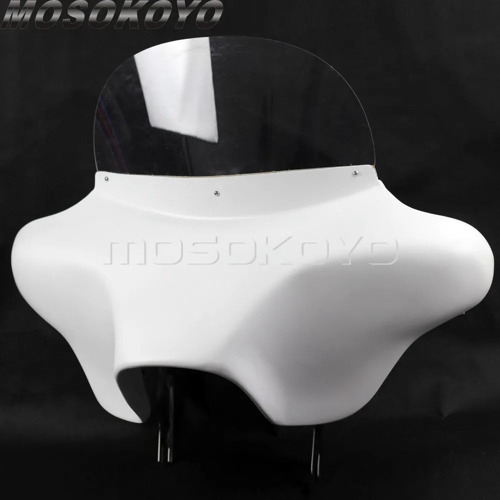 Fiberglass White Detachable Batwing Fairing Front Headlight Fairing w/ Windshield Bracket for Harley Touring Road King 1994-2013