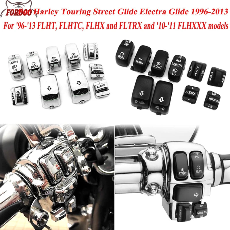 For Harley Touring Street / Electra Glide FLHT FLHTC FLHX 1996-2013 Motorcycle 10 pcs Hand Control Switch Housing Buttons Caps