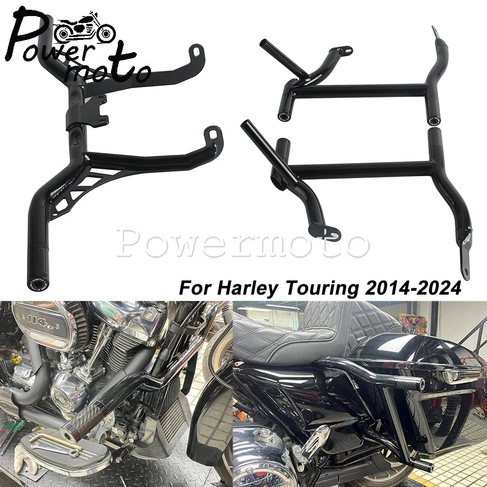 Highway Engine Guard Crash Bar Frame Slider Saddlebag Tip-Over Bar Set For Harley Touring Electra Road Street Glide Road King