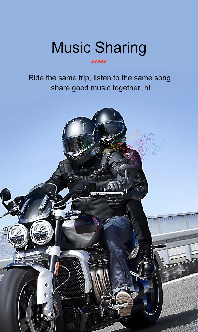 Motorcycle Helmet Wireless Bluetooth Headset Intercomunicador Moto LCD Display FM Radio Music Share For 2 Rider 500m intercom