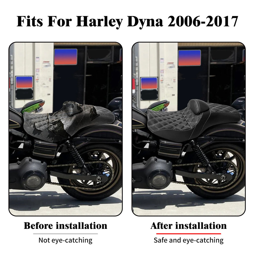 Motorcycle Two Up Seat With Backrest Driver Passenger Saddle Cushions Seat For Harley Dyna Low Rider Fat Bob Street Bob 06-2017