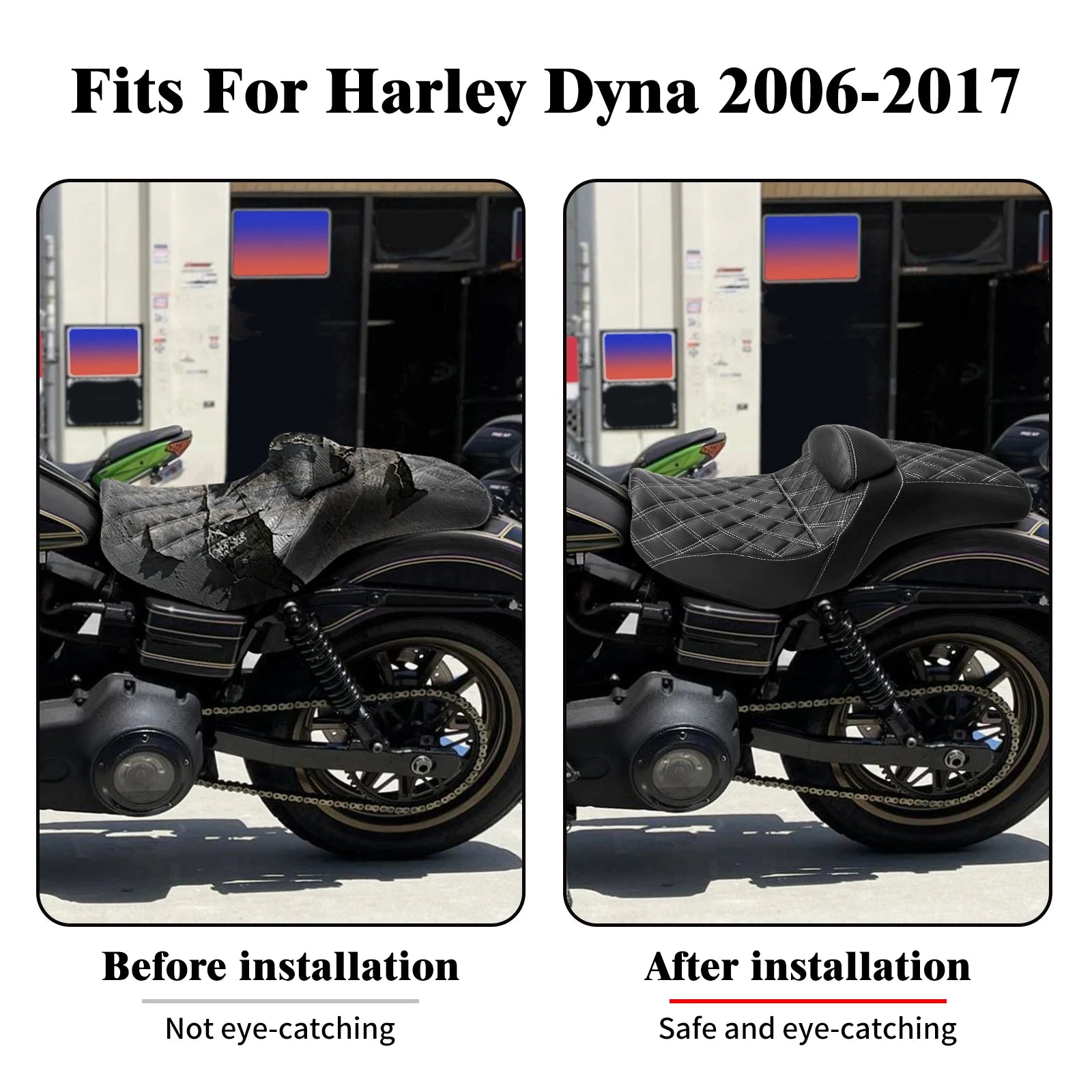 Motorcycle Two Up Seat With Backrest Driver Passenger Saddle Cushions Seat For Harley Dyna Low Rider Fat Bob Street Bob 06-2017