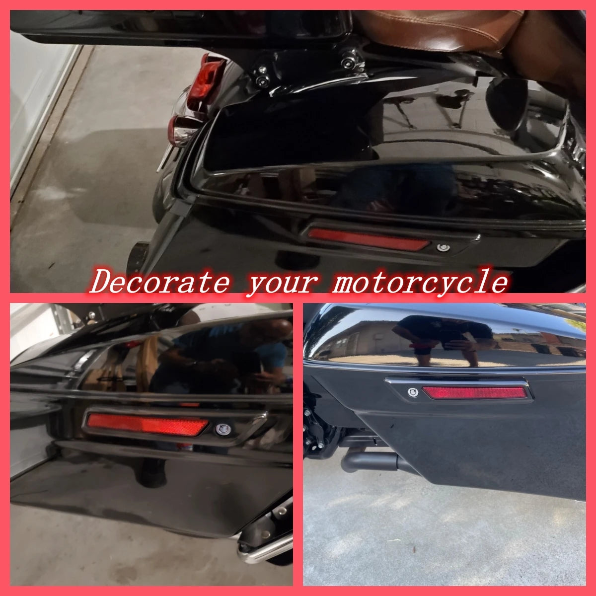 Black Red Hard Saddlebag Latch Cover Reflectors Motorcycle Parts For