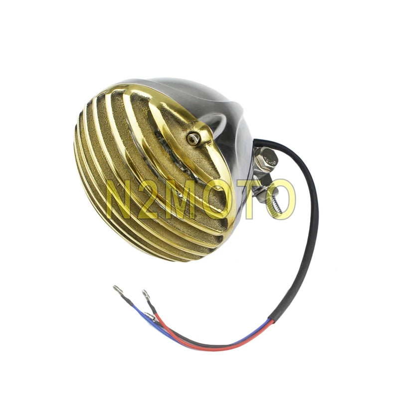 Retro Motorcycle 5" Scalloped Brass Headlight Finned Grill For Harley Dyna Road King Street Glide Electra Glide Custom Headlamp