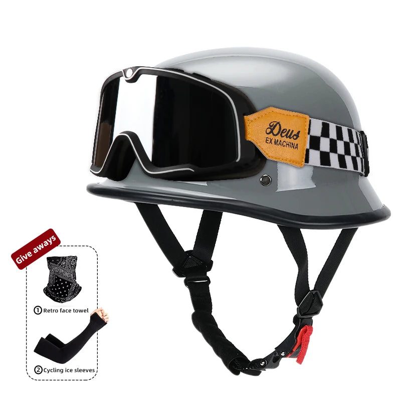 Motorcycle helmet for men in summer, Harley retro half helmet electric car, German style soldier prince cruise car, four season