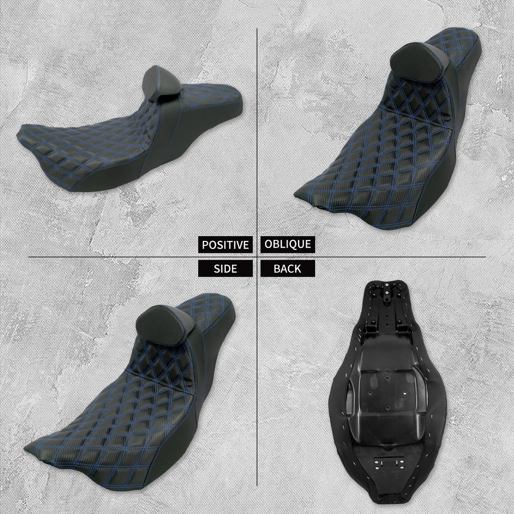 Motorcycle 2-Up Seat With Driver Backrest Cushions Lattice Stitch Front Rear Seat For Harley Touring Electra Glide FLHR 2009-23