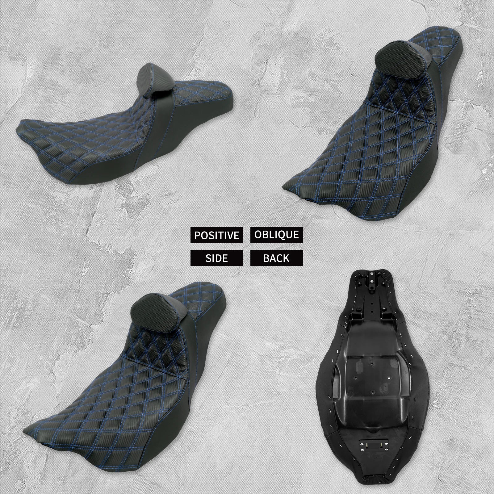 Motorcycle 2-Up Seat With Driver Backrest Cushions Lattice Stitch Front Rear Seat For Harley Touring Electra Glide FLHR 2009-23