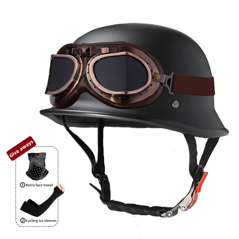 Motorcycle helmet for men in summer, Harley retro half helmet electric car, German style soldier prince cruise car, four season