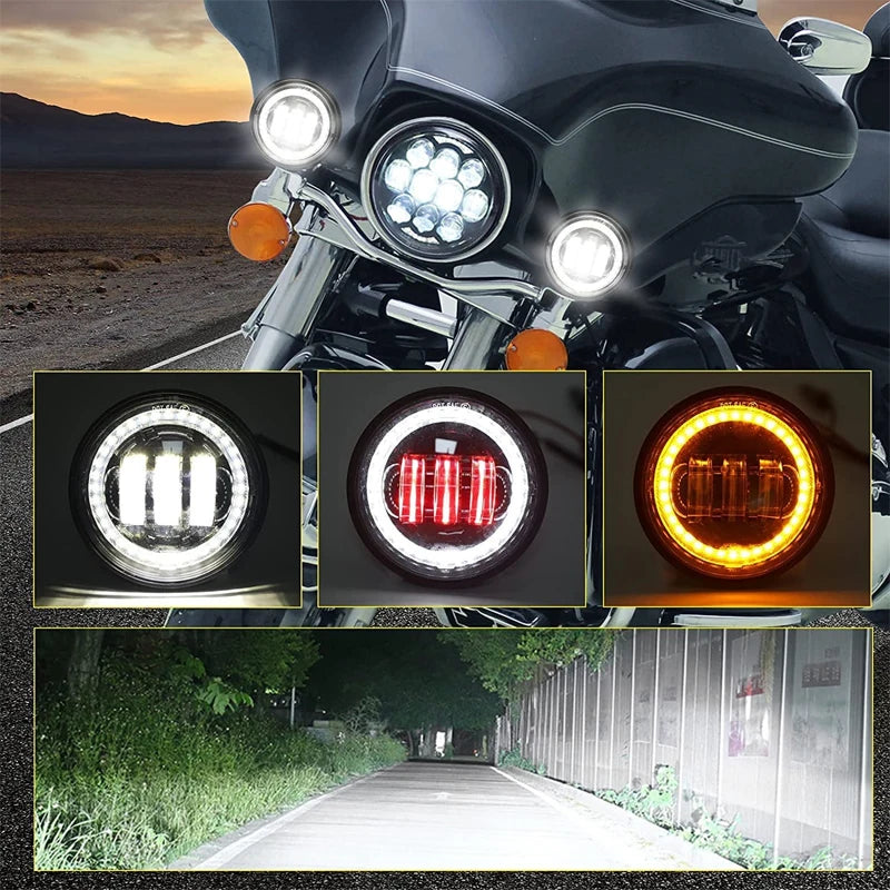 4.5" 4 1/2 Inch Motorcycle LED Fog Passing Auxiliary Light DRL Amber Turn Signal Light for Harley Touring Electra Glide Dyna