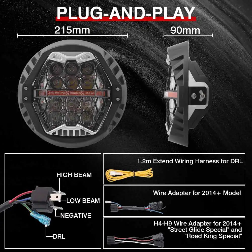 7" LED Headlight Motorcycle Hi/Lo Beam Headlamp Amber DRL Light For Harley Touring FLD Road King Street Glide Softail Fat Boy