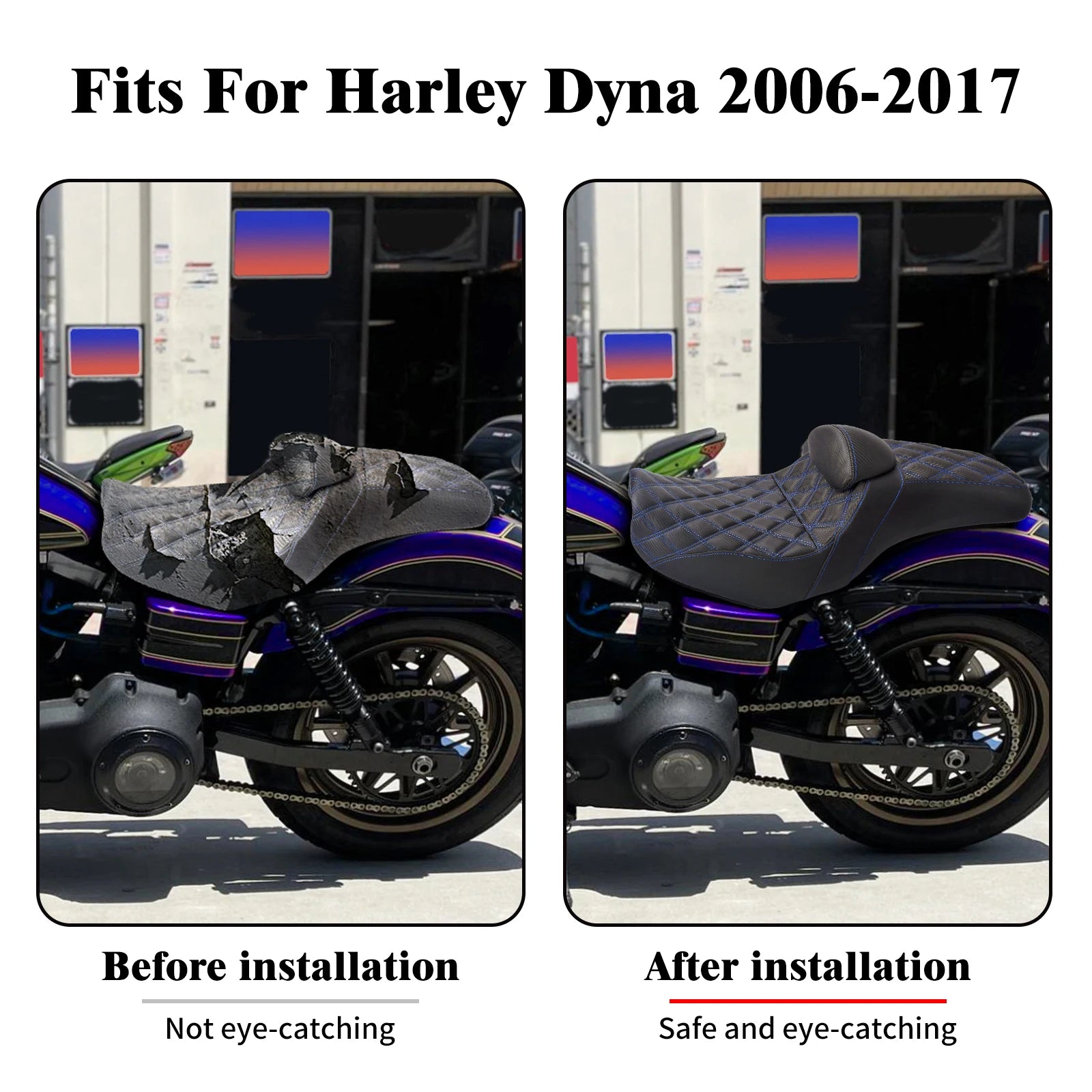 Motorcycle Two Up Seat With Backrest Driver Passenger Saddle Cushions Seat For Harley Dyna Low Rider Fat Bob Street Bob 06-2017