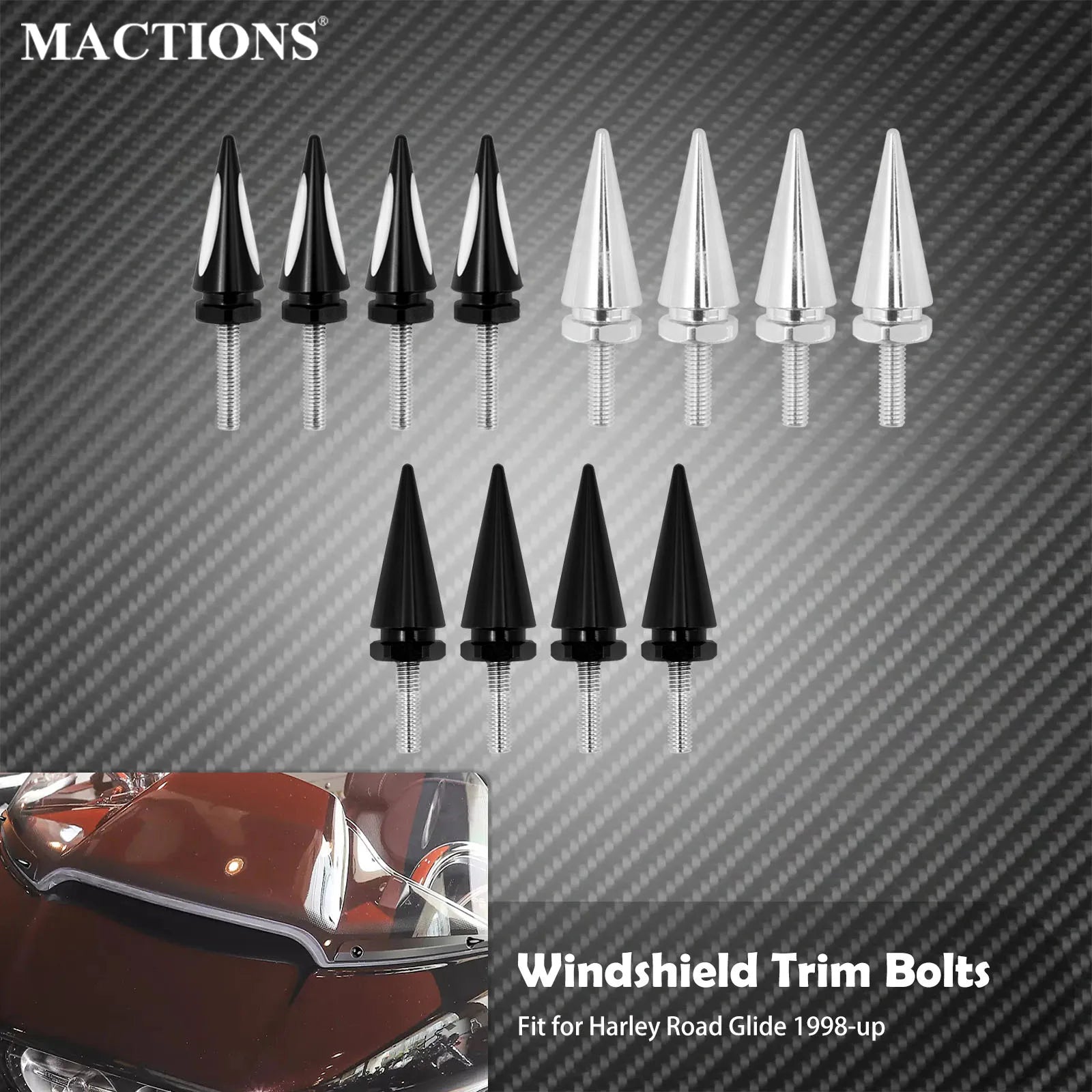 Motorcycle 4pcs Windshield Trim Bolts Black/Chrome Windscreen Screws For Harley Touring Road Glide FLTRX FLTRU FLTRXS 1998-2023