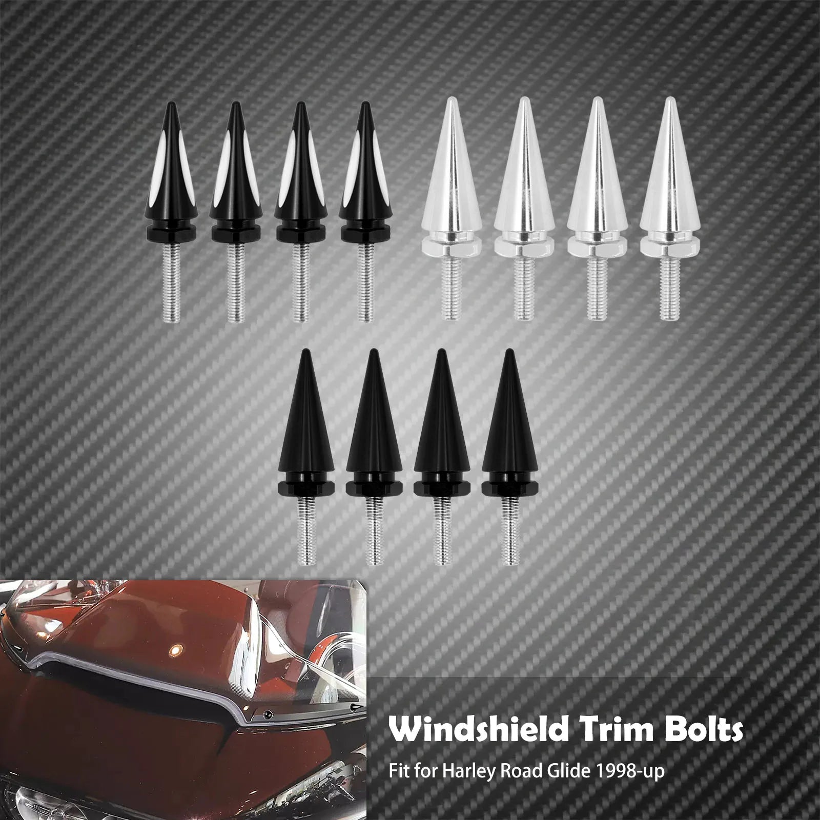 Motorcycle 4pcs Windshield Trim Bolts Black/Chrome Windscreen Screws For Harley Touring Road Glide FLTRX FLTRU FLTRXS 1998-2023