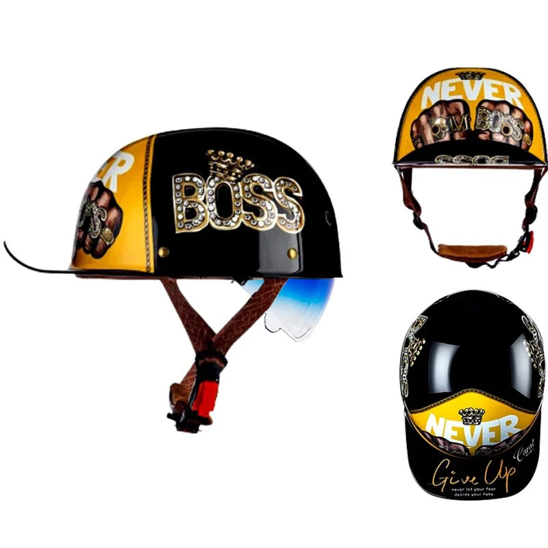 Motorcycle Helmet Street Retro Baseball Cap Moto Helmet with Blue Lenses Half Helmet Men Women Capacete De Moto ECE DOT Approved
