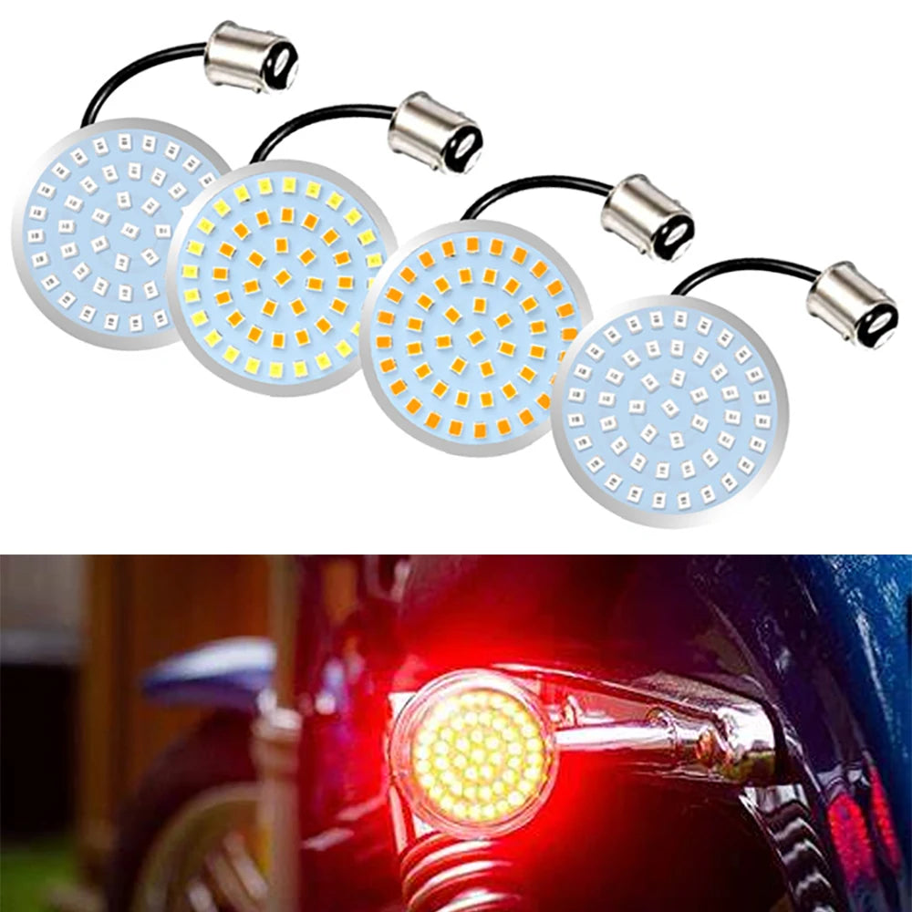 2" Amber White 1157 Front & 1156 Rear LED Turn Signal Lights Inserts Bullet-style Lens Smoke Cover Case For Motorcycle Harley
