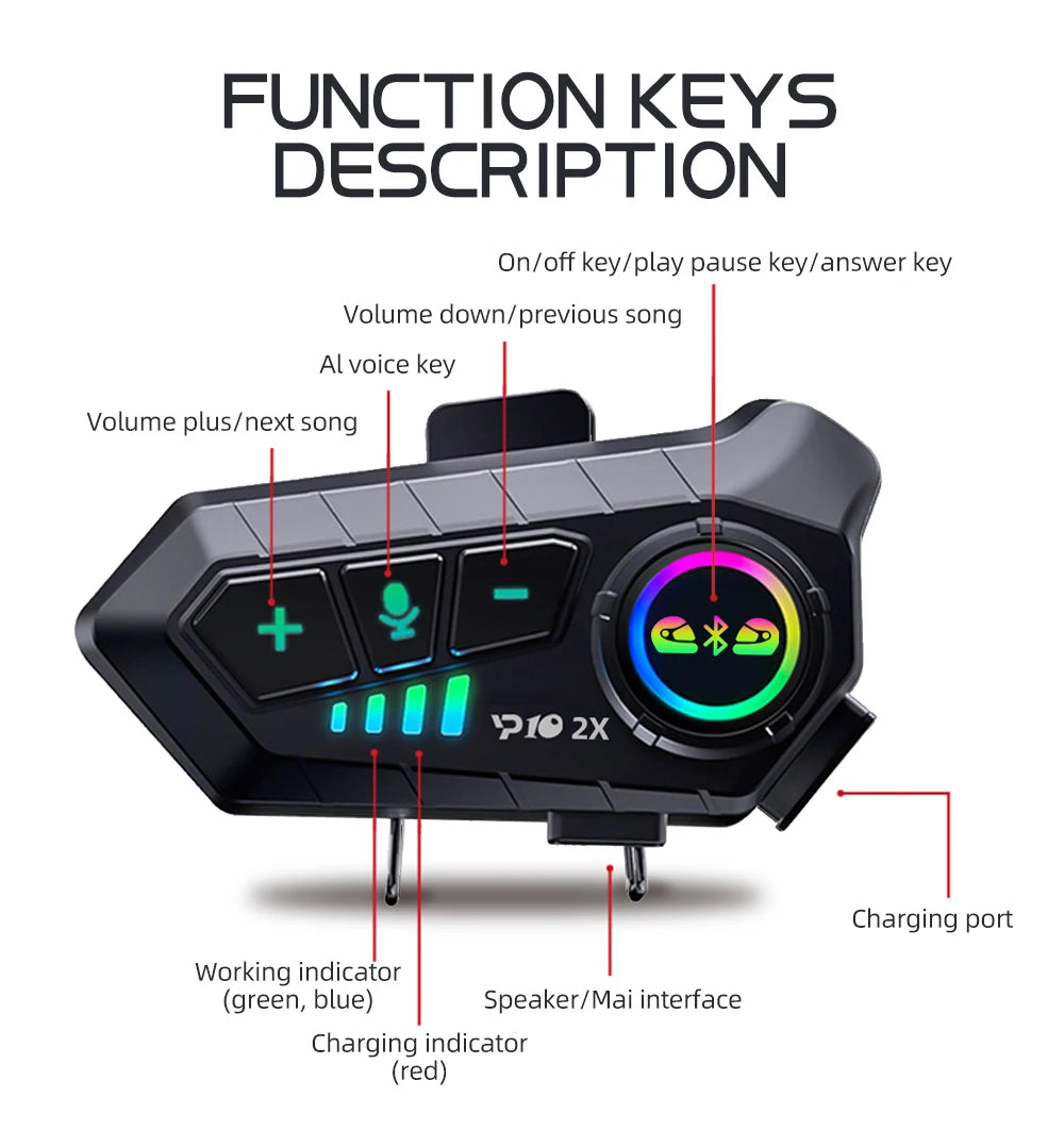 1/2Pcs Motorcycle Helmet Bluetooth Intercom Headset Wireless Interphone Intercomunicador Moto Waterproof HandsfreeCall Headphone