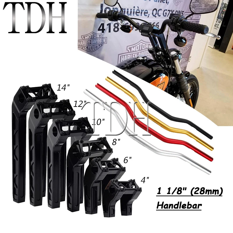 28mm Handlebar T-bar Bars 4"-14" Riser for Harley Sportster 1200 883 Softail Cafe Racer Street Bob FXBB Custom Chopper Bobber