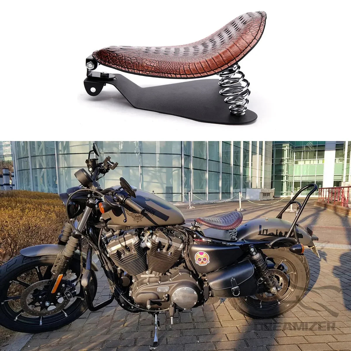 Motorcycle Retro Brown/Black Alligator Pattern Solo Seat  For Honda Shadow 700 Magna For Harley Sportster Bobber Chopper Rocker
