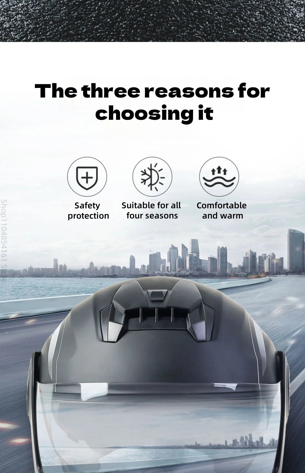 Motorcycle helmet with double lenses, open-faced design. Suitable for all seasons. Comfortable and breathable. Open design.