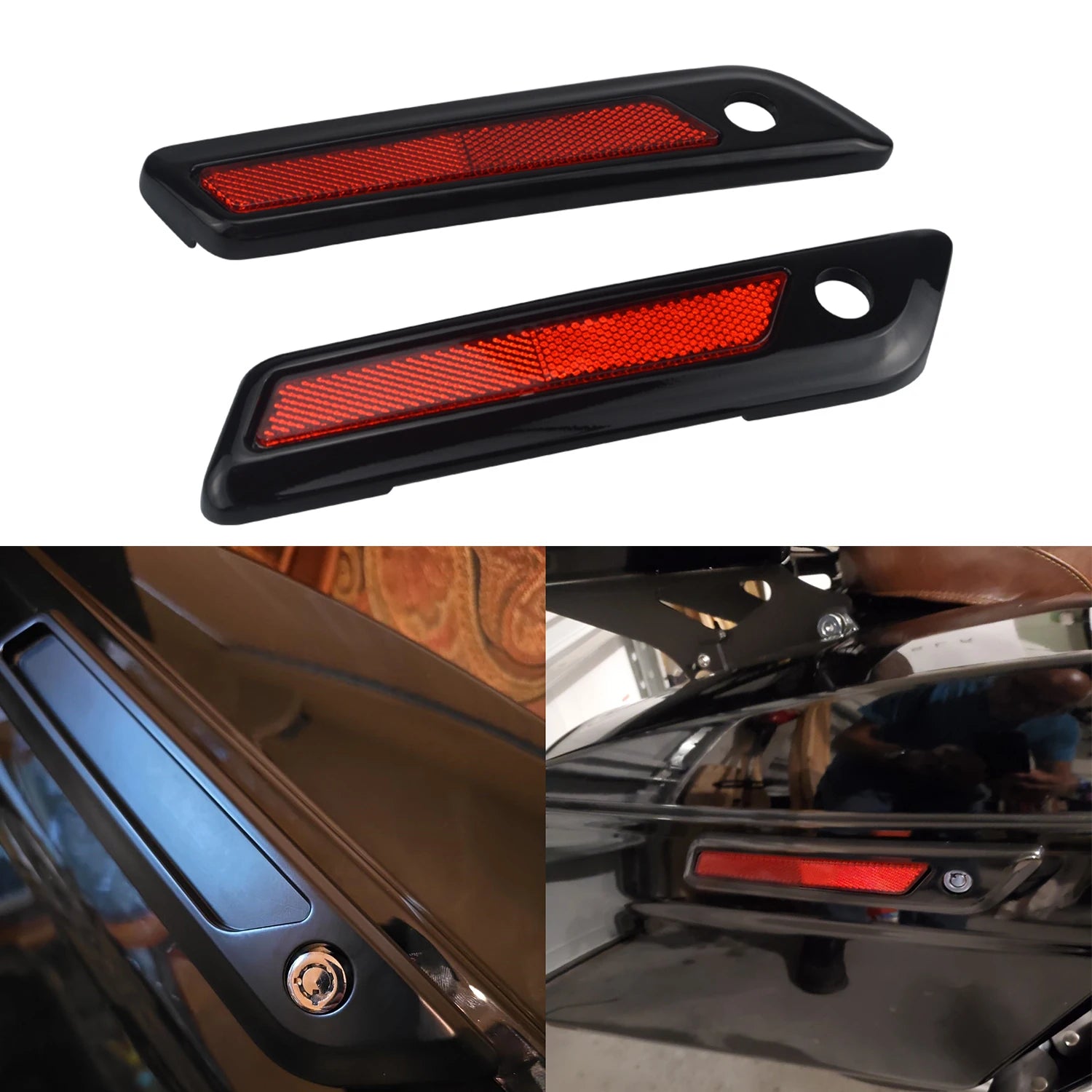Black Red Hard Saddlebag Latch Cover Reflectors Motorcycle Parts For