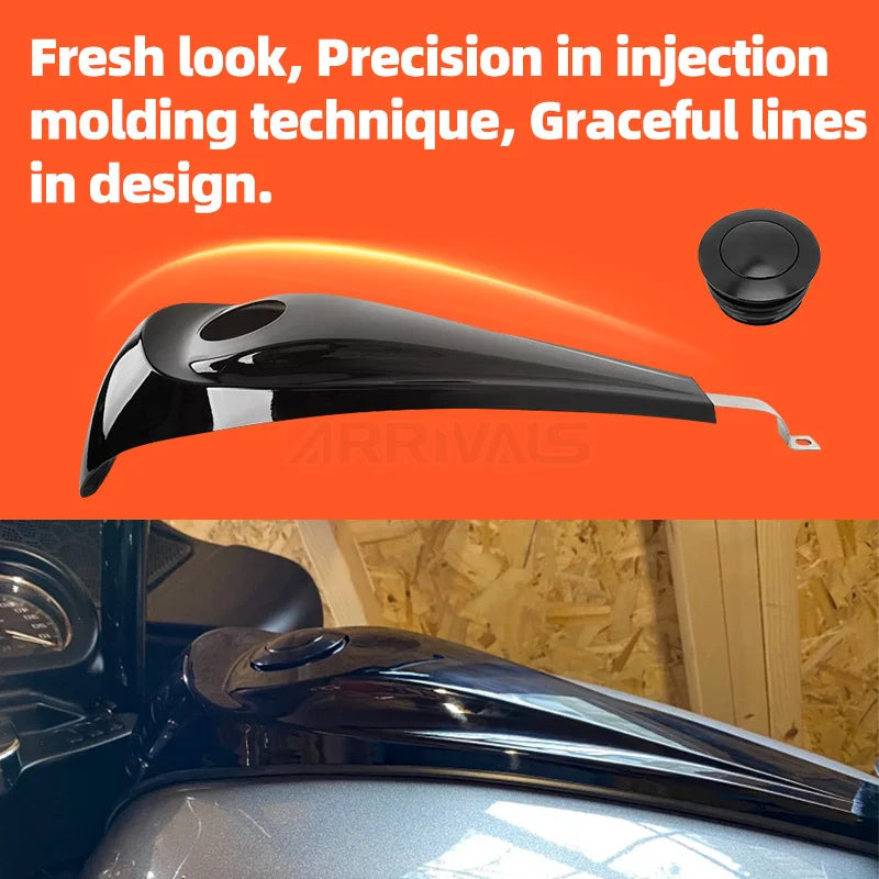 Motorcycle Oil Gas Cap Cover Smooth Dash Fuel Tank Console Trim Panel For Harley Touring Electra Glide Street FLHT FLHX 08-23