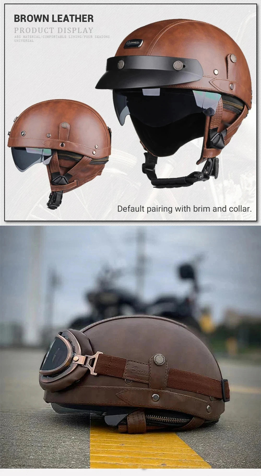 Motorcycle Helmet Retro PU Four Fashion Helmet Ride Half Scooter Helmet Motorcycle For Men And Women